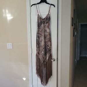 Fashion Nova Brown Patterned Fringe Dress